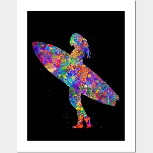 Surfer girl watercolor Posters and Art